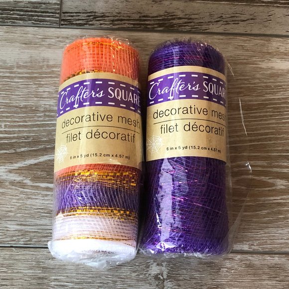 NIP 2 Rolls Decorative Mesh Purple  & Orange Purple White w  Metallic 5 yd ea - Picture 1 of 6